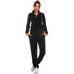 Hotouch Women&#39;s Zip Up Sweatsuit Set Velour Track Suits Long Sleeve Sweat Suits 2 Piece Tracksuits Outfits S-XXL