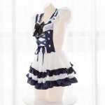 N\C Girl Sexy Lolita Lace Perspective Backless Hollow Out Cross Bandage Nightdress Navy Collar Uniform Short Skirt Underwear Set