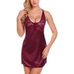 SDFOOWESD See Through Lingerie for Women for Sex Sleepwear Sexy Lingerie Nightgown Baby Doll Lingerie Sexy Ladies Satin Strap Sexy Lingerie Lace Cup Pajamas Pajamas(Color:Dark Red,Size:Medium)