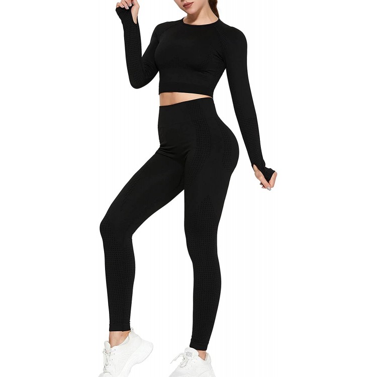 Gleeter Women’s Workout Outfit 2 Pieces Seamless High Waist Yoga Outfits Activewear Sets for Women