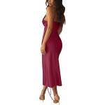 Lrady Women&#39;s Sexy Bodycon Midi Dress Adjustable Spaghetti Strap Sleeveless Basic Mini Club Dresses