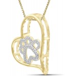 Ross-Simons 0.15 ct. t.w. Diamond Paw Print and Heart Pendant Necklace in 18kt Yellow Gold Over Sterling Silver