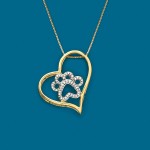 Ross-Simons 0.15 ct. t.w. Diamond Paw Print and Heart Pendant Necklace in 18kt Yellow Gold Over Sterling Silver