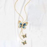 Ross-Simons Italian 14kt Yellow Gold Butterfly Necklace With Blue and White Enamel