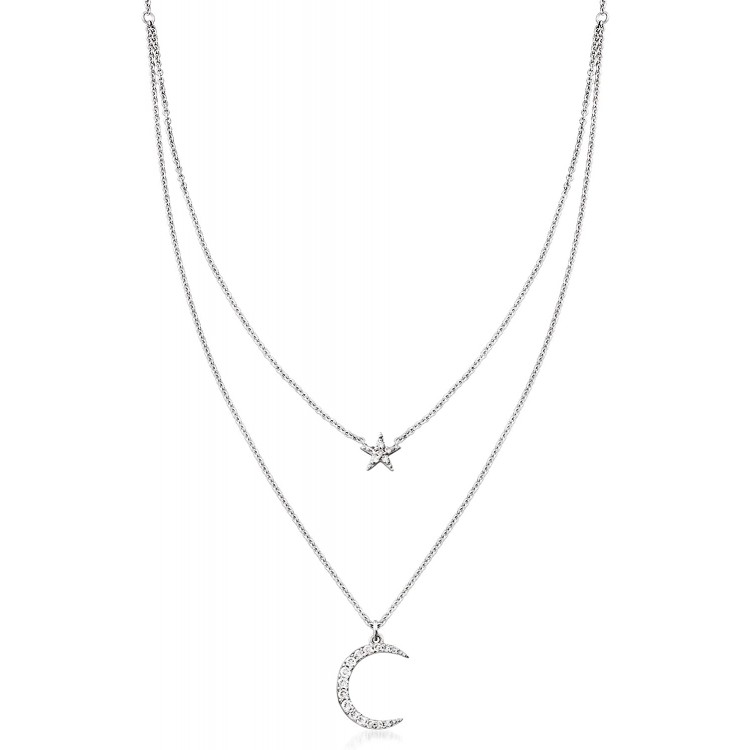 Ross-Simons 0.20 ct. t.w. Diamond Star and Moon Layered Necklace in Sterling Silver