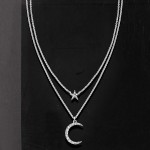 Ross-Simons 0.20 ct. t.w. Diamond Star and Moon Layered Necklace in Sterling Silver