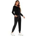 Halcyeen Women Velour Tracksuit Solid Color 2 Piece Sweatsuits Long Sleeve Jogging Suits Sports Outfit S-XXL