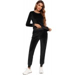 Halcyeen Women Velour Tracksuit Solid Color 2 Piece Sweatsuits Long Sleeve Jogging Suits Sports Outfit S-XXL