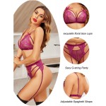 Avidlove Women Lingerie Set Teddy Bodysuit with Garter Belt Lace Babydoll Rose Purple Small