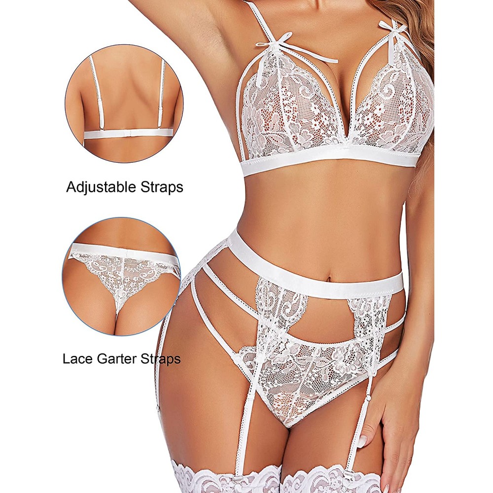 Avidlove Lace Lingerie Set with Garter Belts and Teddy Bodysuit