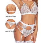 Avidlove Women Lingerie Set Teddy Bodysuit with Garter Belt Lace Babydoll White Large