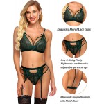 Avidlove Women Lingerie Set Teddy Bodysuit with Garter Belt Lace Babydoll Dark Green XX-Large