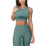 OQQ Women Athletic Outfits Exercise Set Seamless High Waist with Sports Bra 2 Piece Tracksuits