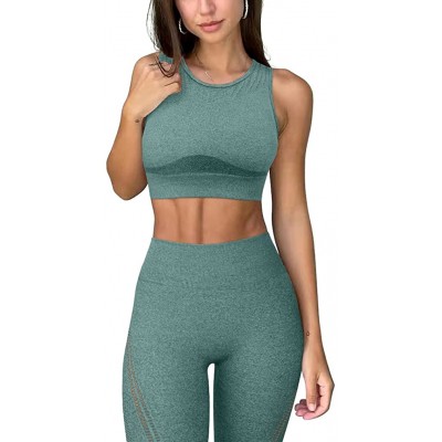 OQQ Women Athletic Outfits Exercise Set Seamless High Waist with Sports Bra 2 Piece Tracksuits