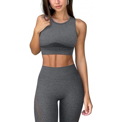 OQQ Women Athletic Outfits Exercise Set Seamless High Waist with Sports Bra 2 Piece Tracksuits