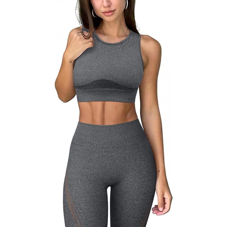 OQQ Women Athletic Outfits Exercise Set Seamless High Waist with Sports Bra 2 Piece Tracksuits