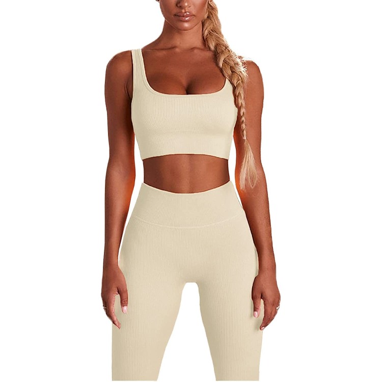 MATIRD Seamless Workout Set for Women 2 Piece Yoga Outfits Activewear Set Ribbed High Waist Leggings Sport Bra Tracksuits