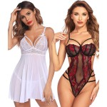 Avidlove Women Babydoll Lingerie Sexy Sleepwear and Lace Teddy Bodysuit Deep V One Piece Nightgowns