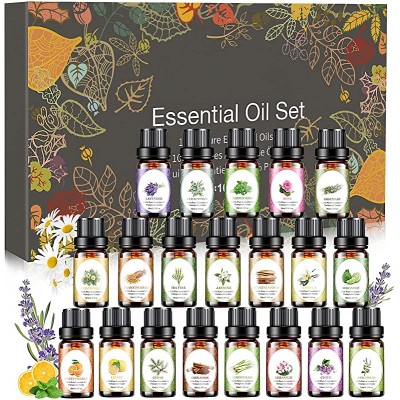 Essential Oils Set, 20x10ml Aromatherapy Essential Oil Kit for Diffuser, Humidifier, Massage, Skin &amp; Hair Care - Lavender, Eucalyptus, Tea Tree, Sweet Orange, Lemongrass and Peppermint