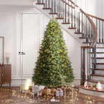 HEAO 7.5FT Christmas Tree, Pre-Lit Artificial Christmas Tree w/ 1700 Branch Tips/ 450 UL Light , Easy Assembly, Metal Hinges &amp; Foldable Base for Home, Office, Party Decoration