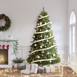 HEAO 7.5FT Christmas Tree, Pre-Lit Artificial Christmas Tree w/ 1700 Branch Tips/ 450 UL Light , Easy Assembly, Metal Hinges &amp; Foldable Base for Home, Office, Party Decoration