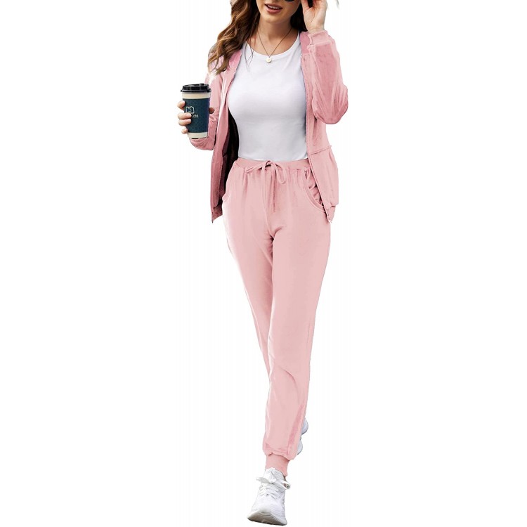 ADOME Sweatsuits Set Womens 2 Piece Sweatshirt &amp; Sweatpants Velour Full Zip Hoodie Tracksuits Sportswear with Pocket