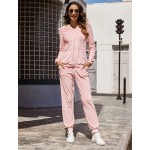 ADOME Sweatsuits Set Womens 2 Piece Sweatshirt &amp; Sweatpants Velour Full Zip Hoodie Tracksuits Sportswear with Pocket