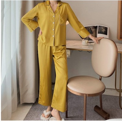 XJJZS Silk Pajamas Set Pockets Design Sexy Nightwear Winter Ladies Sleepwear Fashion Party Home Clothing (Color : B, Size : Large)