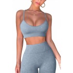 ioiom Denim Workout Outfits for Women 2 Piece Seamless Sport Bra High Waist Yoga Leggings Sets