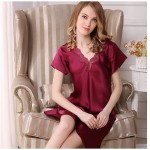 RH-ZTGY Women 100% Mulberry Silk Lady Nighties for Split Silk Nightdress Female Short-Sleeved Silk Sleepwear Nightgown,Red,L