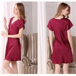 RH-ZTGY Women 100% Mulberry Silk Lady Nighties for Split Silk Nightdress Female Short-Sleeved Silk Sleepwear Nightgown,Red,L