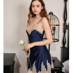 RH-ZTGY Women 100% Mulberry Silk Nightwear Lady Night Dress Sexy Lace Nighties for Women Nightgown,Blue,M