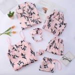 Women&#39;s 7pcs Pajama Set Satin Silk Sexy Cami Shorts Set Pjs &amp; Button Down Long Sleeve Shirt Sleepwear Loungewear All Season