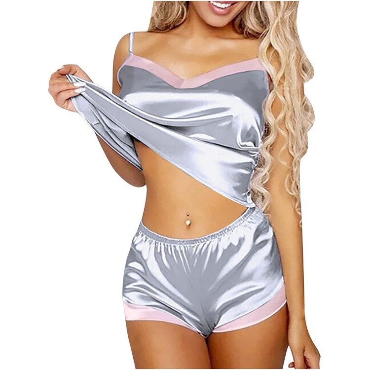 haozzaw Fun Elegant Sexy Lingerie for Womens Sleepwear Satin Pajamas Cami Shorts Set Nightwear Fashion Print Lingerie Pajama