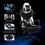 Gaming Chair with Footrest Ergonomic Office Chair Desk Chair Computer Chair with Massage Gamer Chair Silla Gamer Office Chairs for Heavy People with Mat,White