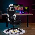 Gaming Chair with Footrest Ergonomic Office Chair Desk Chair Computer Chair with Massage Gamer Chair Silla Gamer Office Chairs for Heavy People with Mat,White