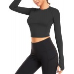 LURANEE Long Sleeve Crop Tops Slim Fit Workout Shirts for Running Yoga Gym with Thumb Holes