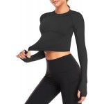 LURANEE Long Sleeve Crop Tops Slim Fit Workout Shirts for Running Yoga Gym with Thumb Holes