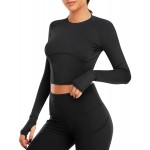 LURANEE Long Sleeve Crop Tops Slim Fit Workout Shirts for Running Yoga Gym with Thumb Holes