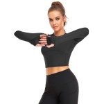 LURANEE Long Sleeve Crop Tops Slim Fit Workout Shirts for Running Yoga Gym with Thumb Holes